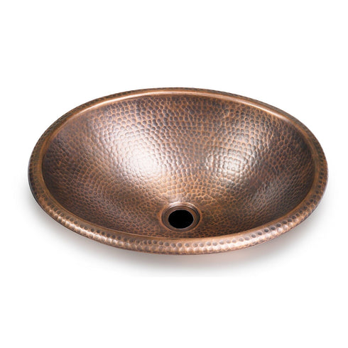 Pure Copper Hand Hammered 17 inch Oval Drop-In Bathroom Vanity Sink